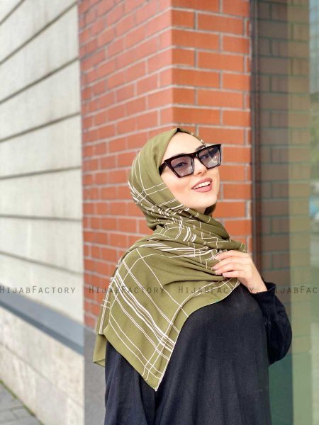 Muna - Khaki Mönstrad Crepe Hijab - Mirach