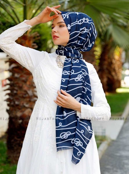 Najila - Marinblå Mönstrad Hijab - Sal Evi