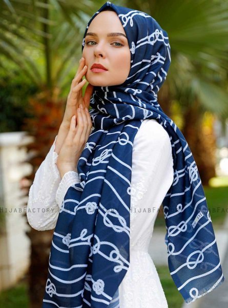Najila - Marinblå Mönstrad Hijab - Sal Evi