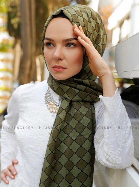 Nakia - Khaki Mönstrad Hijab - Sal Evi