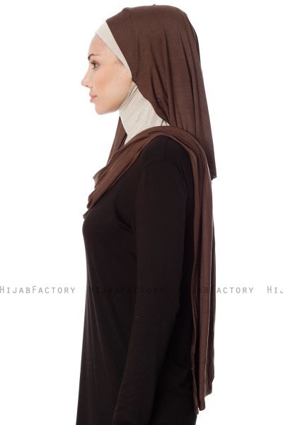 Naz - Brun & Ljus Taupe Praktisk One Piece Hijab - Ecardin