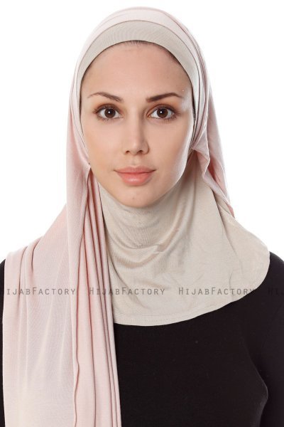 Naz - Gammlerosa & Ljus Taupe Praktisk One Piece Hijab - Ecardin