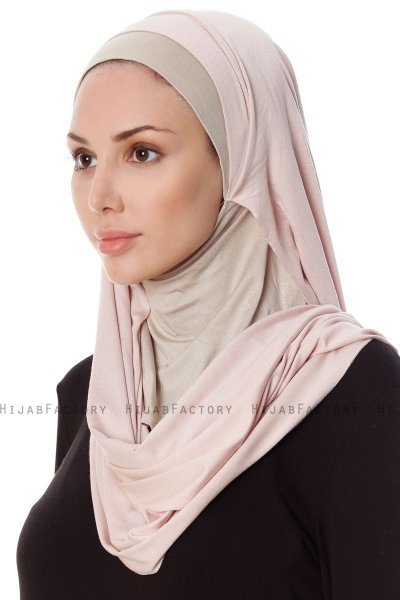 Naz - Gammlerosa & Ljus Taupe Praktisk One Piece Hijab - Ecardin