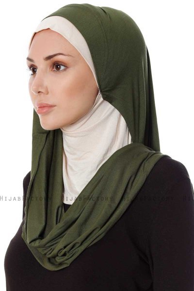 Naz - Khaki & Ljus Beige Praktisk One Piece Hijab - Ecardin