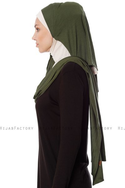Naz - Khaki & Ljus Beige Praktisk One Piece Hijab - Ecardin