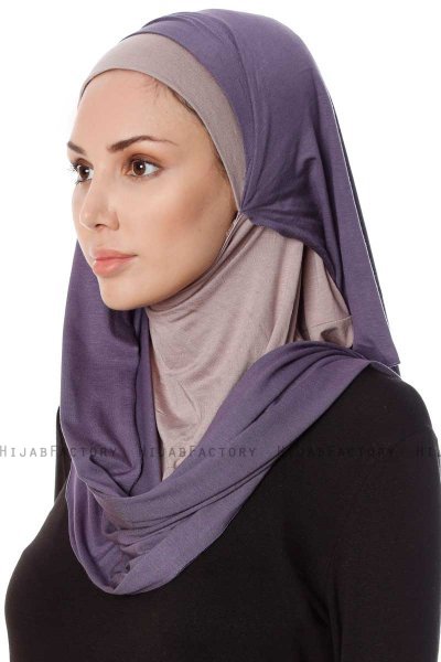 Naz - Lila & Stengrå Praktisk One Piece Hijab - Ecardin