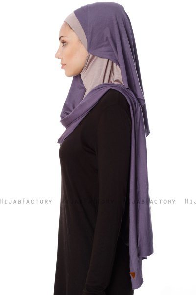 Naz - Lila & Stengrå Praktisk One Piece Hijab - Ecardin
