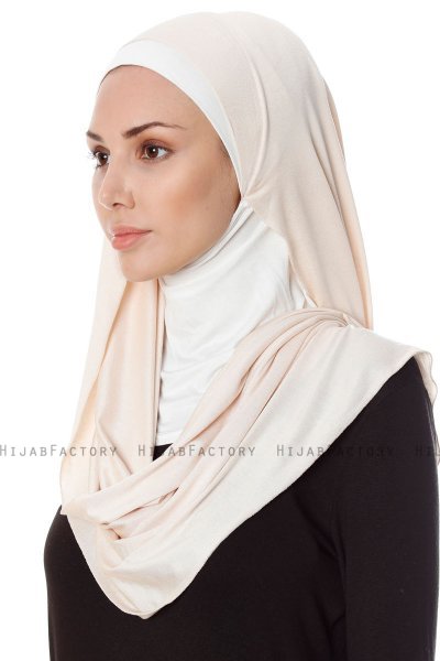 Naz - Ljus Beige & Creme Praktisk One Piece Hijab - Ecardin