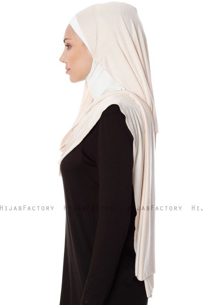 Naz - Ljus Beige & Creme Praktisk One Piece Hijab - Ecardin