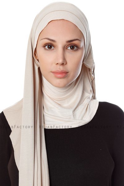 Naz - Ljus Taupe & Ljus Beige Praktisk One Piece Hijab - Ecardin
