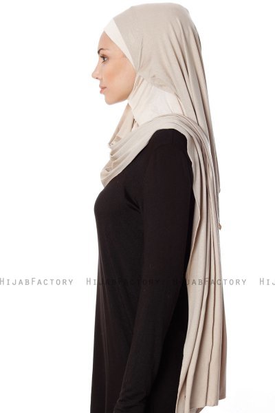 Naz - Ljus Taupe & Ljus Beige Praktisk One Piece Hijab - Ecardin