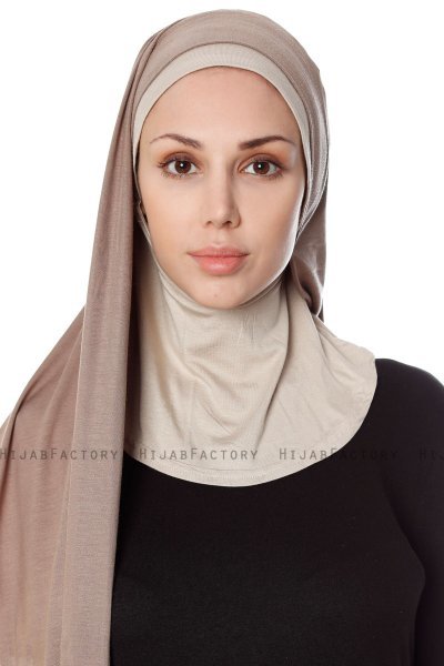 Naz - Mörk Taupe & Ljus Taupe Praktisk One Piece Hijab - Ecardin