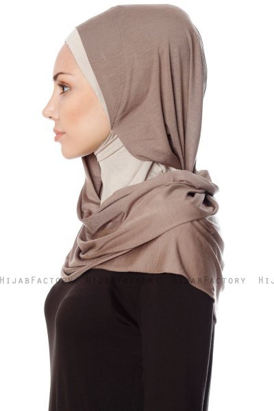 Naz - Mörk Taupe & Ljus Taupe Praktisk One Piece Hijab - Ecardin