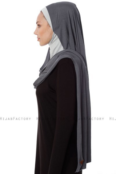 Naz - Mörkgrå & Ljusgrå Praktisk One Piece Hijab - Ecardin