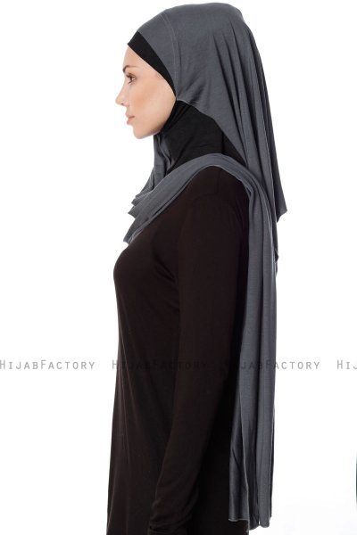 Naz - Mörkgrå & Svart Praktisk One Piece Hijab - Ecardin