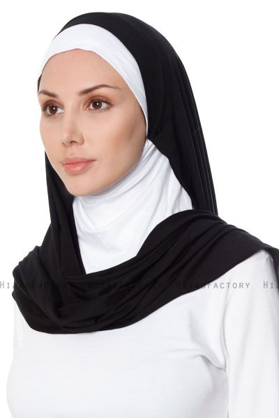 Naz - Svart & Vit Praktisk One Piece Hijab - Ecardin