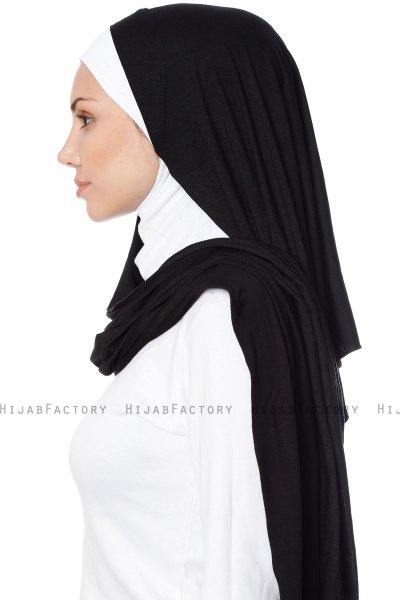 Naz - Svart & Vit Praktisk One Piece Hijab - Ecardin