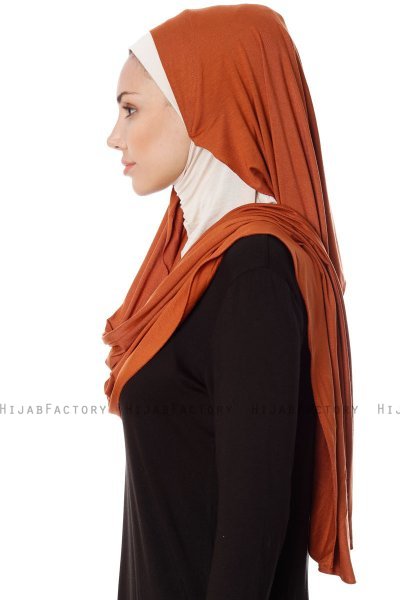 Naz - Tegelröd & Ljus Beige Praktisk One Piece Hijab - Ecardin