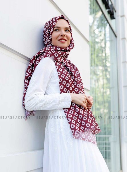 Nesrin - Bordeaux Mönstrad Hijab - Sal Evi