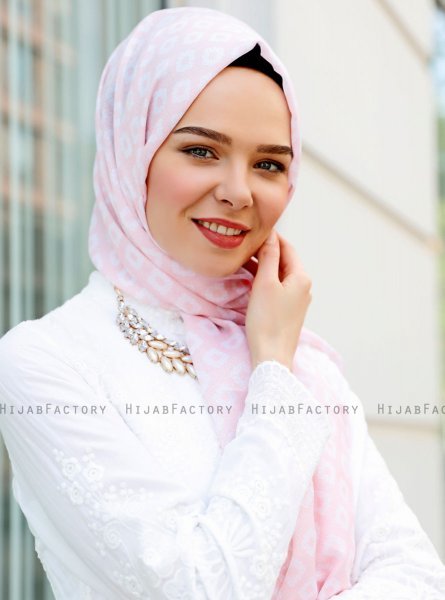 Nesrin - Rosa Mönstrad Hijab - Sal Evi