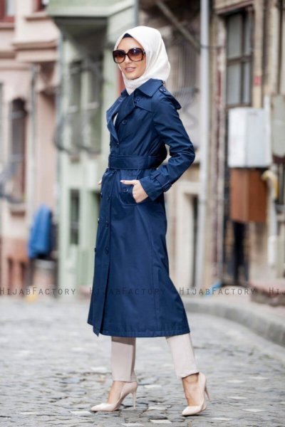 Nevin Marinblå Trenchcoat Miss Cazibe 280597-3