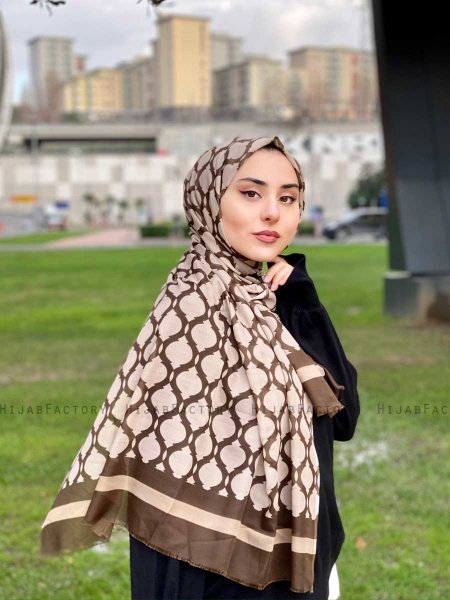 Nona - Brun Mönstrad Bomull Hijab - Mirach