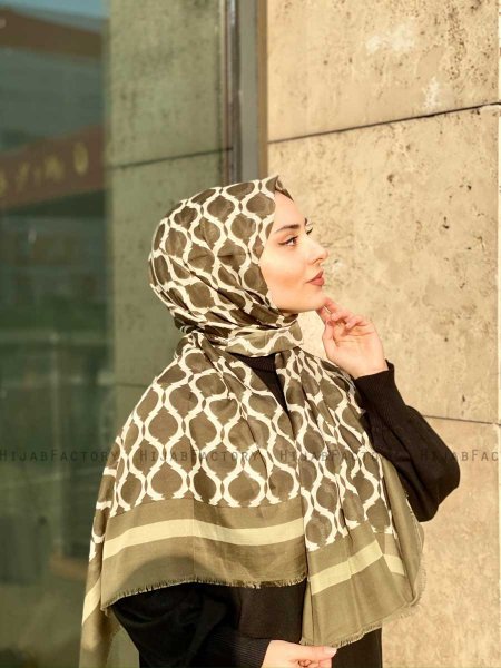 Nona - Khaki Mönstrad Bomull Hijab - Mirach