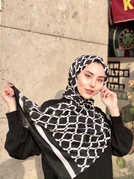 Nona - Svart Mönstrad Bomull Hijab - Mirach