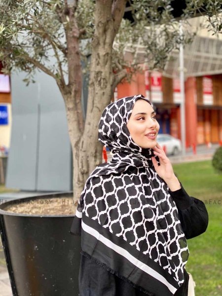 Nona - Svart Mönstrad Bomull Hijab - Mirach