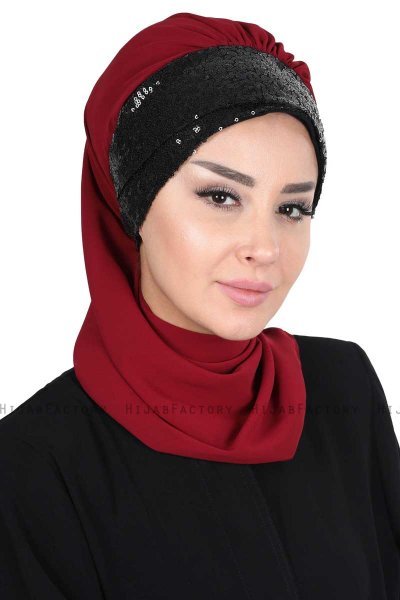 Olga - Bordeaux & Svart Praktisk Hijab