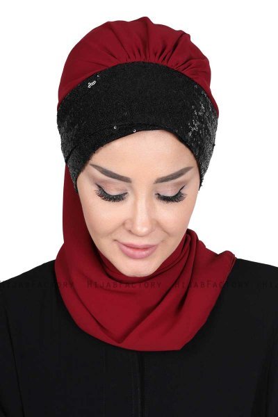 Olga - Bordeaux & Svart Praktisk Hijab
