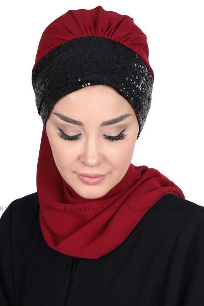 Olga - Bordeaux & Svart Praktisk Hijab