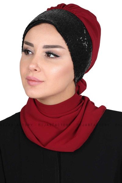 Olga - Bordeaux & Svart Praktisk Hijab