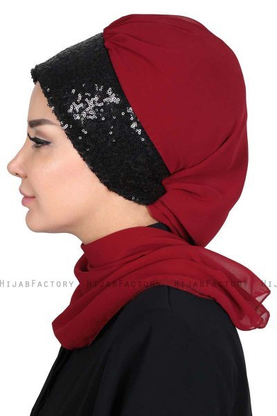 Olga - Bordeaux & Svart Praktisk Hijab