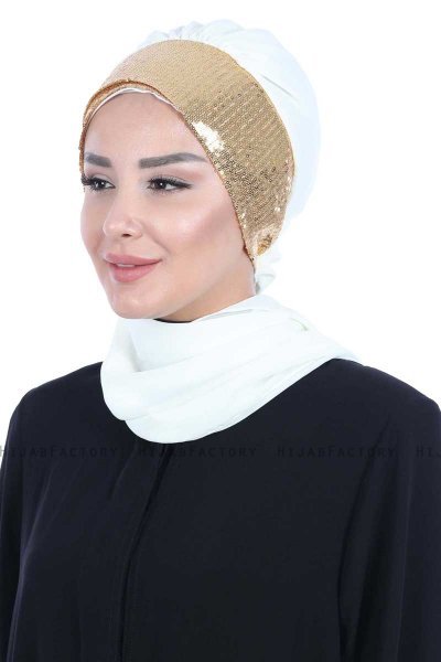 Olga - Creme & Gold Praktisk Hijab