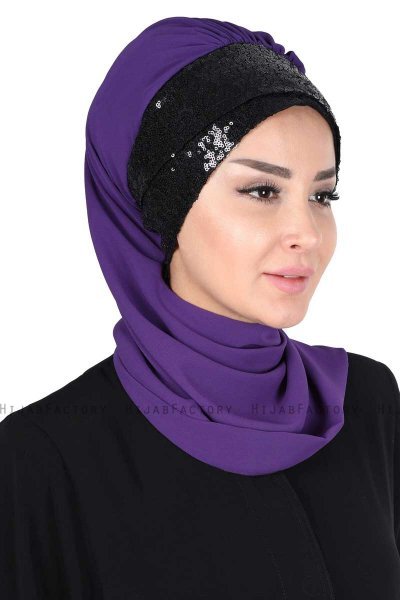 Olga - Lila & Svart Praktisk Hijab