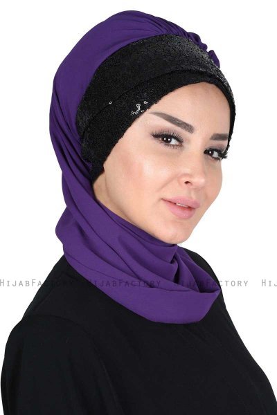 Olga - Lila & Svart Praktisk Hijab