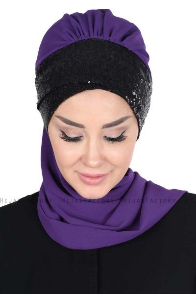 Olga - Lila & Svart Praktisk Hijab