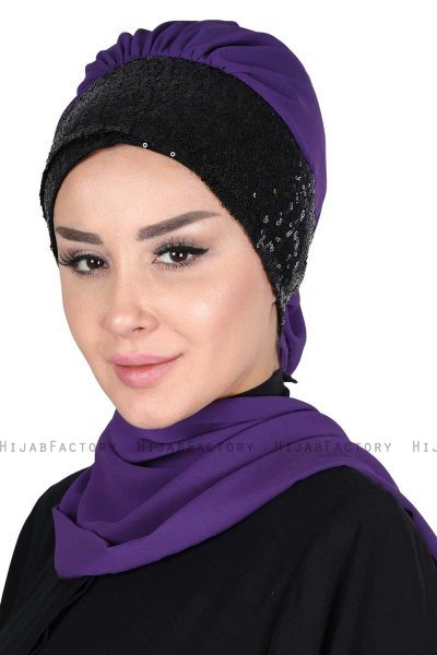 Olga - Lila & Svart Praktisk Hijab