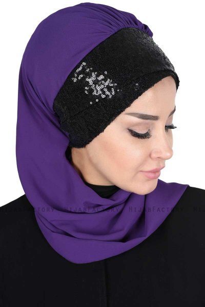 Olga - Lila & Svart Praktisk Hijab
