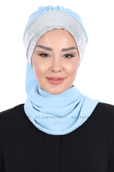 Olga - Ljusblå & Silver Praktisk Hijab