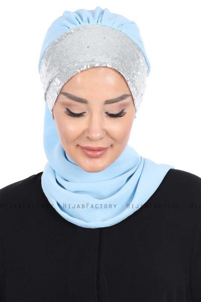 Olga - Ljusblå & Silver Praktisk Hijab