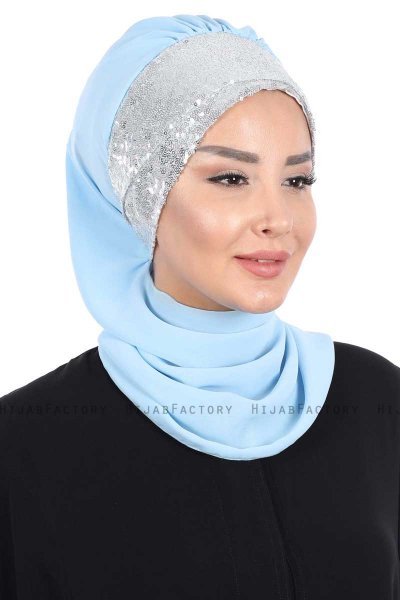 Olga - Ljusblå & Silver Praktisk Hijab