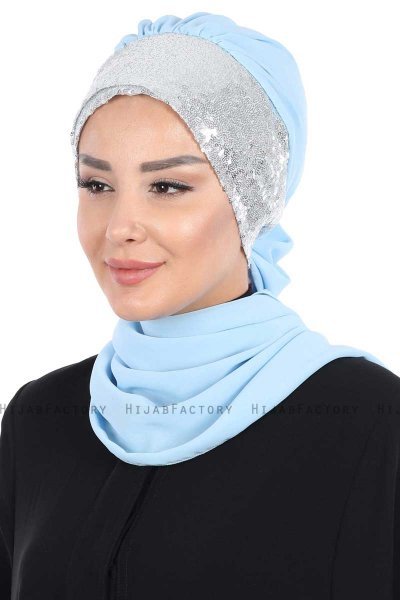 Olga - Ljusblå & Silver Praktisk Hijab