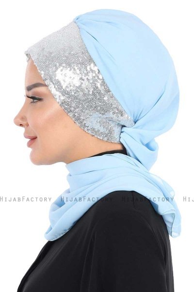 Olga - Ljusblå & Silver Praktisk Hijab