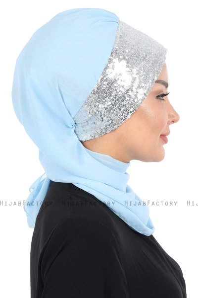 Olga - Ljusblå & Silver Praktisk Hijab