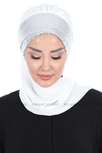 Olga - Offwhite & Silver Praktisk Hijab