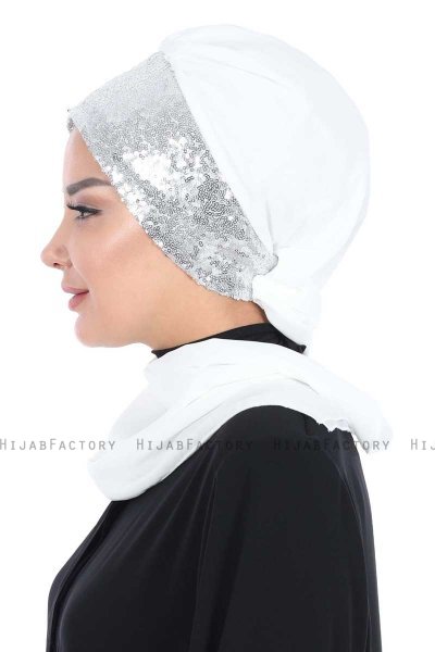 Olga - Offwhite & Silver Praktisk Hijab