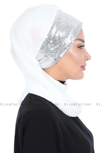 Olga - Offwhite & Silver Praktisk Hijab