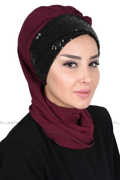 Olga - Plommon & Svart Praktisk Hijab